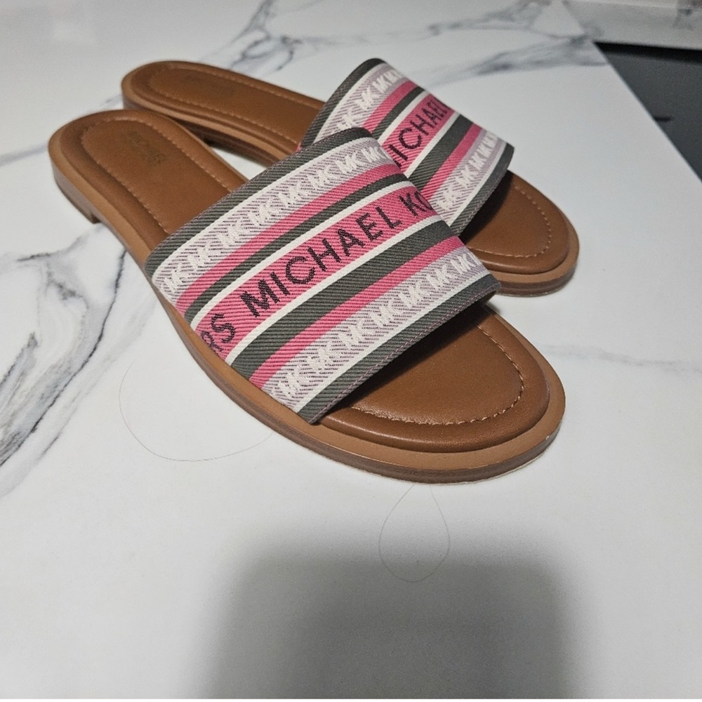 Michael Kors Pink and Brown Striped Slides